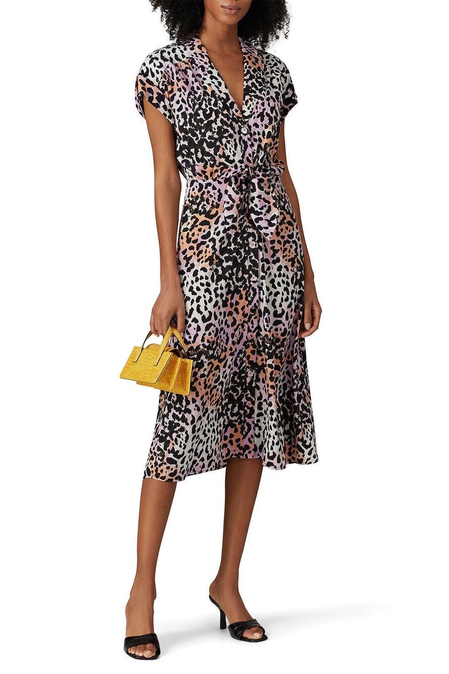 VERONICA BEARD Multicolored Printed Animal Print Silk Amani Watercolor Dress 2